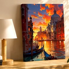 Canvas Venice Canal Sunset Gondola Cityscape Italian Architecture Poster Print