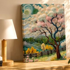 Wall Art Quirky Blossom Tree Landscape Pastel Cloud Sky Floral Gallery Print