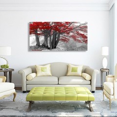 Red Tree of Life Canvas Wall Art Bedroom Wall Decor Living Room,Forest Wall A…