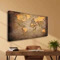 High Definition Vintage World Map Canvas Art – Perfect for Home Office 24x48in