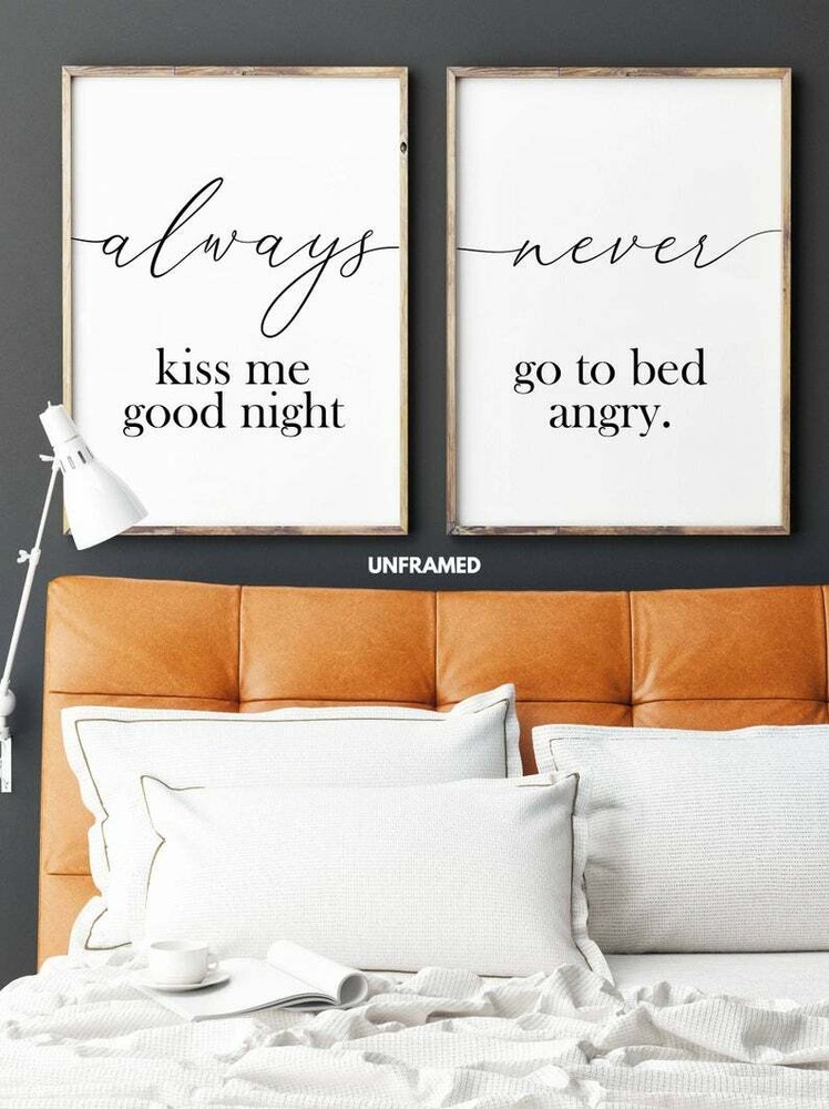 Always Kiss Me Good Night Never Go to Bed Angry, Set of 2 Prints, Minimalist Art