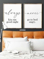 Always Kiss Me Good Night Never Go to Bed Angry, Set of 2 Prints, Minimalist Art