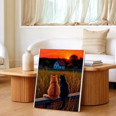 Wall Art Cats on Fence Sunset Country Farmhouse Field Landscape Canvas Print