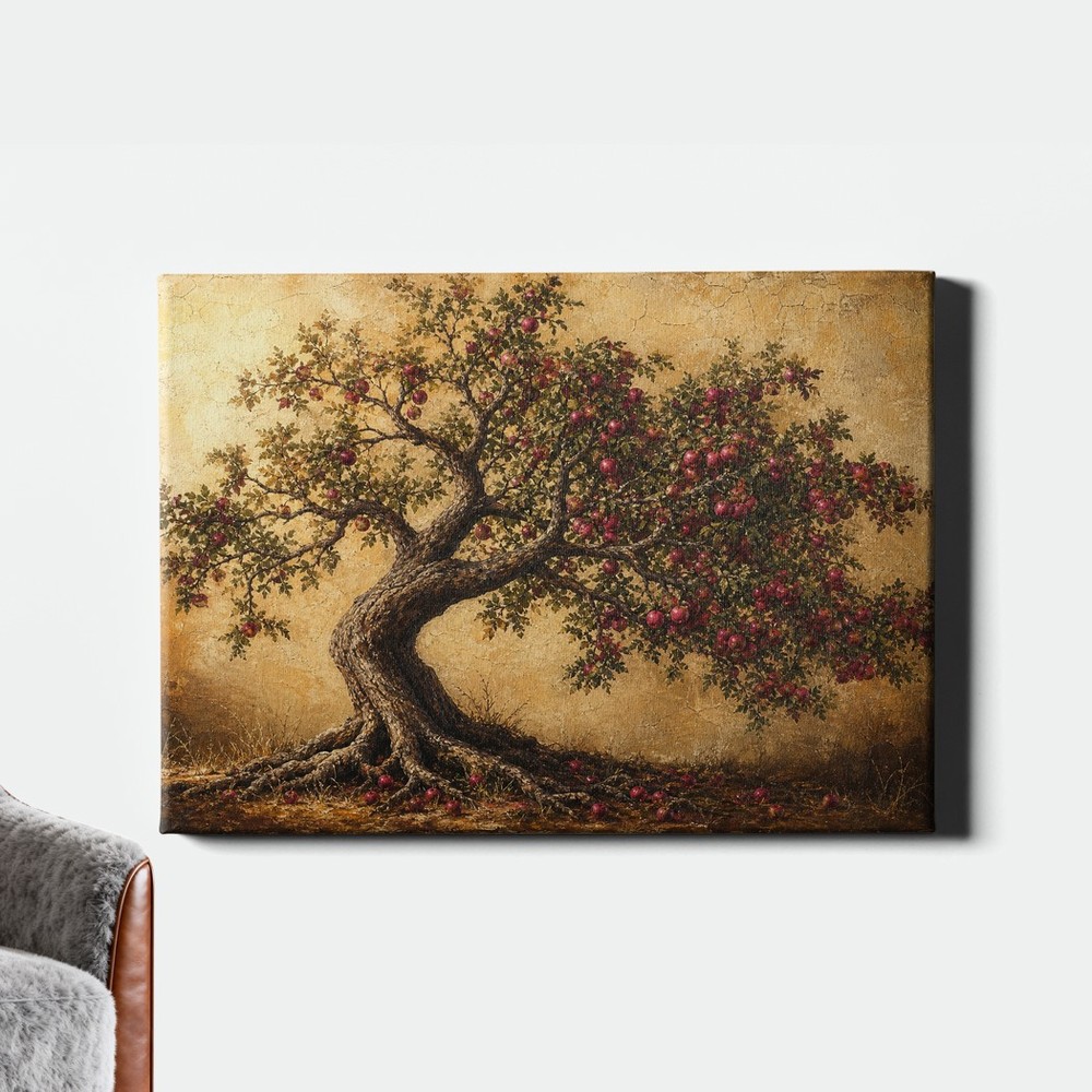 Rustic Fruit Tree Painting Canvas Print Country Orchard Oil Style