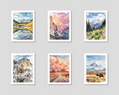 Set of 6 | Denali US National Parks Landscape Watercolor Art – Digital Download