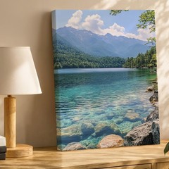 Mountain Lake Landscape Canvas Wall Art Nature Scene Crystal Clear Water Print