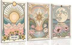 3pcs Framed Sun and Moon star Canvas Wall Art Tarot Crescent Moon Picture Wal…