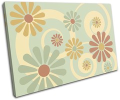 Swirls Retro Vintage Floral SINGLE CANVAS WALL ART Picture Print VA