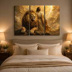 Jesus Lion of Judah Triptych Canvas Wall Art 3 Piece Christian Religious Home