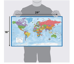 Laminated World Map Poster – Wall Chart Map of Earth – 18″ x 29″ (Blue)