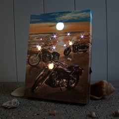 Motorcycle Sunset Beach Riders tabletop Led Canvas Print