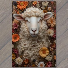 Art Print Lamb Sheep Wool Beautiful Colorful Flowers Knitted Cute Cozy Beautiful