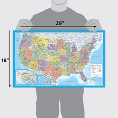 Laminated United States Map Poster – US Map Wall Chart – Made in the USA – [Ligh