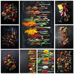 Modern Cooking Herbs Spices Sushi Utensils Spoon Wall Art Picture Canvas Paintin