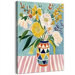 Mid Century Modern Floral Vase Wall Art Decor 11×14 Inches, Colorful Boho Abs…