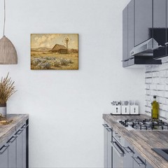 Farmhouse Canvas Wall Art,Vintage Countryside w/Windmill Cottage & Blue Wildf…