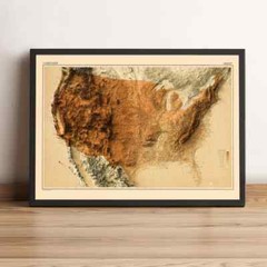 USA Map, US 2D Relief Map, United States Vintage Map – 2D Flat Print