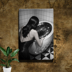 Surreal Glitter Toilet Woman Canvas Print Black And White High Contrast Art