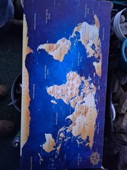 canvas World Map Print Wall Art, Blue & Beige, Horizontal, Adults/Teens/Kids