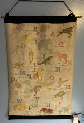 Vintage Classroom Animal Alphabet Banner with Brass Rods On Top & Bottom 40”x26”