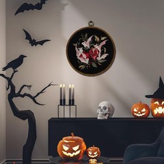 Pink Bat and Pomegranate Round Wall Art Decor,10×10 Inch Gothic Whimsical Can…