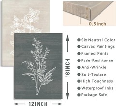Neutral Botanical Plant Canvas 6 Pieces Rustic Farmhouse Wall Art Living Room