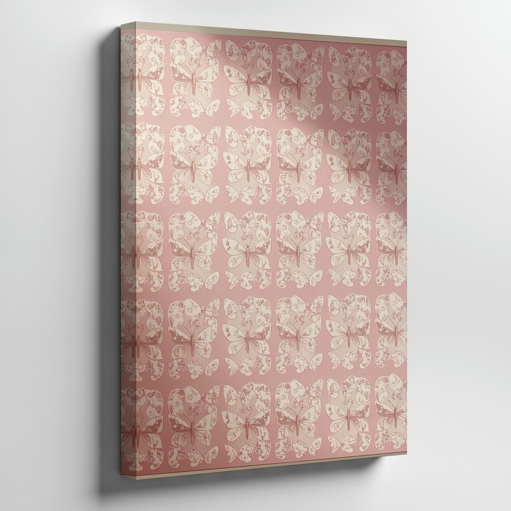 Wall Art Canvas a Patterned Design Consisting of Repeated White Butterfly