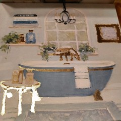 New Wrapped Canvas Wall Art Old World Bathroom Theme Decor Blue Gold