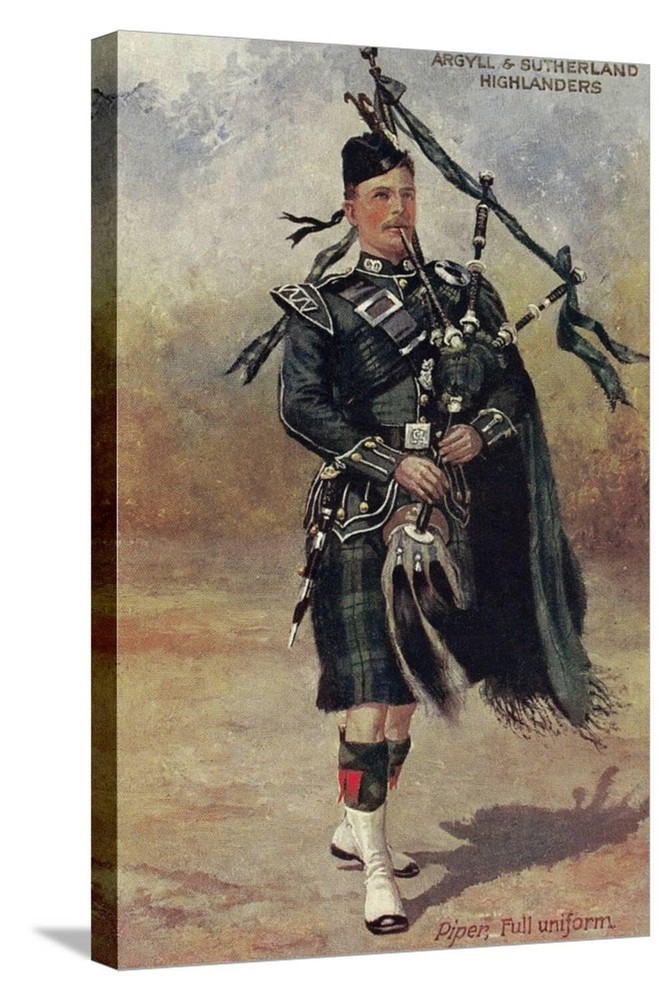 ART.COM Stretched Canvas Print Scottish Bagpiper in Full Uniform, 16″ x 24″