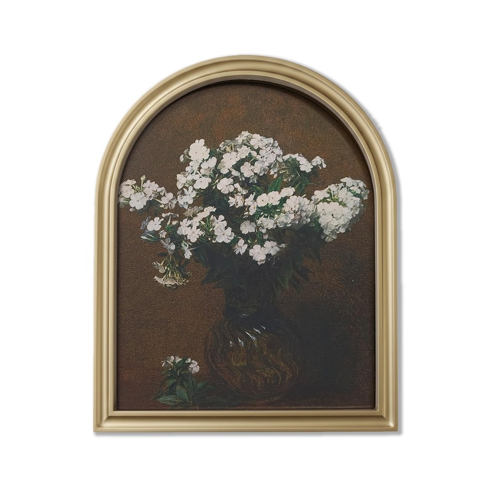 Gold Vintage Flower Arched Wood Framed Wall Art – Moody Floral Canvas Picture…