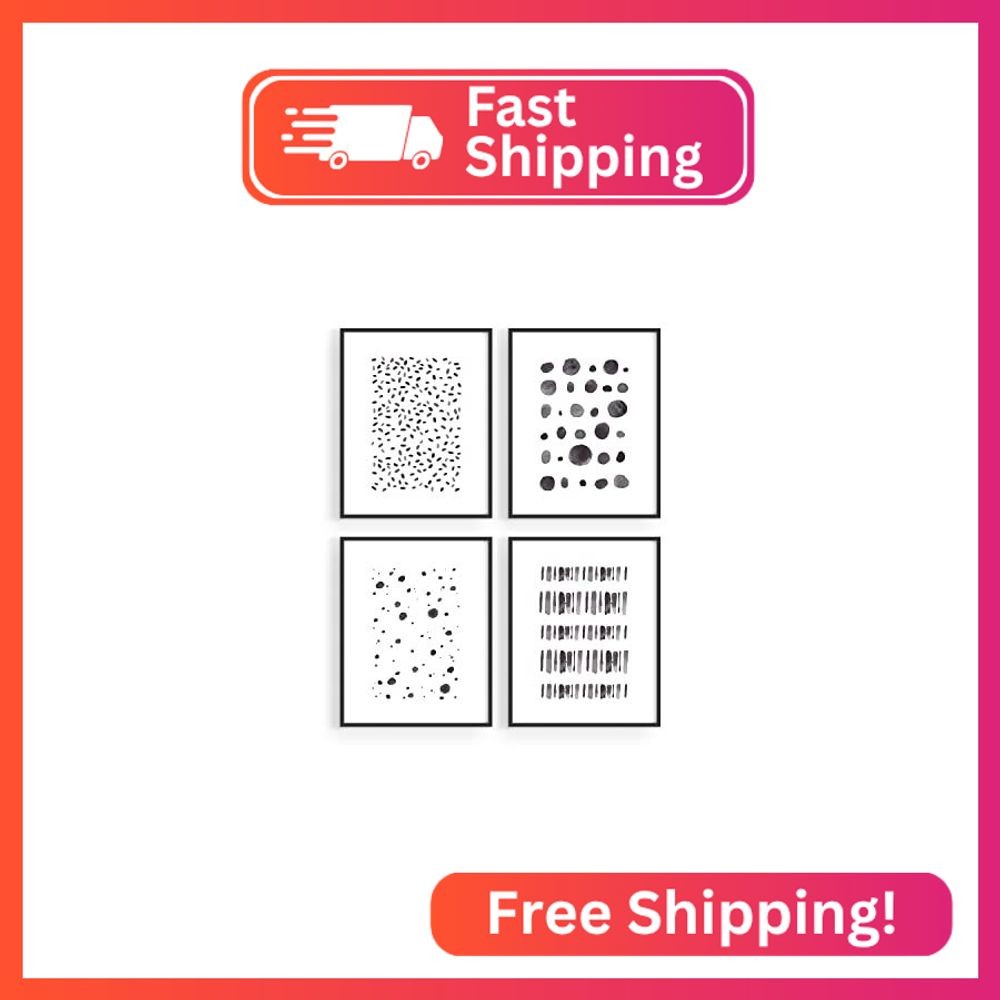 HAUS AND HUES Black and White Abstract Wall Art Set of 4 – Modern Monochrome Pri