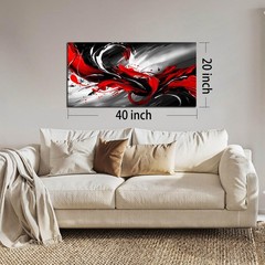 Black White and Red Abstract Print Picture Painting Large Canvas Wall Art for…