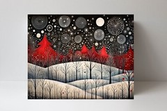 20×16 Red, White and Black Whimsical Forest Christmas Canvas Wall Art