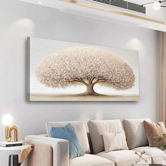 Abstract Beige Tree Painting Prints Art Tree of Life Wall Art,DIY Framed 24″x48″
