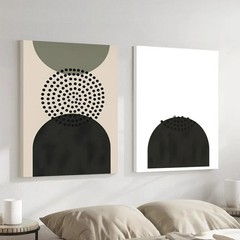 2pcs Black & Olive Green Muted Tones With Beige Circles Wall Art Canvas Unframed