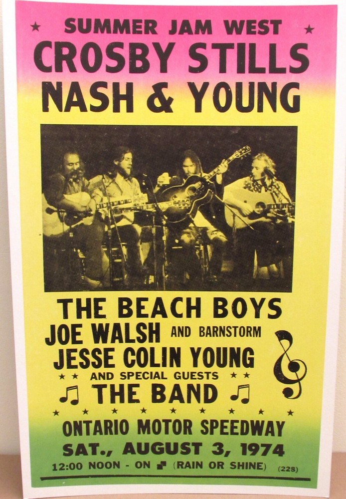 Vintage CSNY Concert Poster 1974, Neil Young, Ontario Summer Jam West