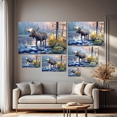 Moose Painting Print on Canvas Wall Art Wildlife Vintage Animals Cabin Decor