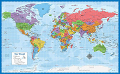 Laminated World Map Poster – Wall Chart Map of Earth – 18″ X 29″ (Blue)