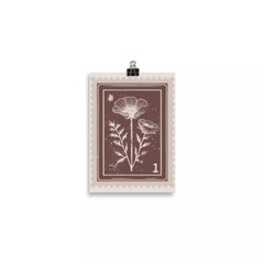 5 x 7 Earth Tones Floral Vintage Postage Stamp Poster Matte Finish Room Decor