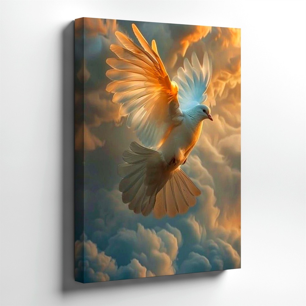 Farmhouse Canvas White Dove in Clouds Heavenly Bird Spiritual Boho Office Print