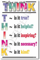 Think Before You Speak – Classroom Motivational Poster 18″L x 12″W, Multicolor