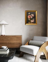 Pink Peonies Flower Oil Painting on Canvas Vintage Framed Dark Floral Wall Ar…