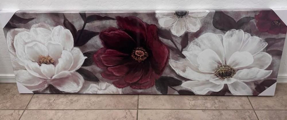RyounoArt Framed Floral Canvas Painting Horizontal 16×48 Red White Brown