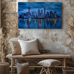 Panoramic Nighttime Cityscape Featuring A Wall Art Canvas Print Canvas Wall Art