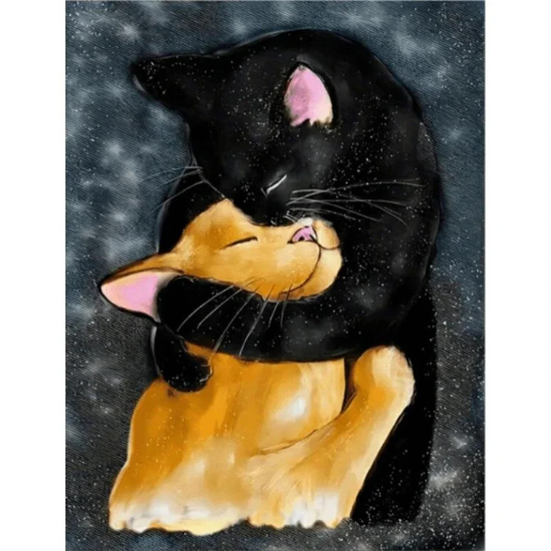 Black Cat and Orange Cat Hugging Poster Prints Abstract Animal Art Canvas Painti