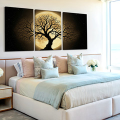 3 Pieces Golden Moonlit Tree Gold Large Wall Art Set for Bedroom Set Of 3