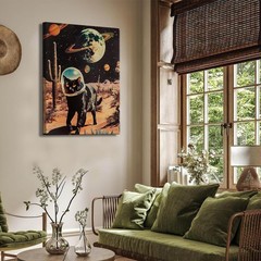 Ijeroain Black Space Cats Wall Art Funny Cat Wall Decor Pictures Cat astronau…
