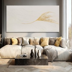 Wall Art Hand Painted Oil Painting, Oversized Neutral White Gold Textured Abs…