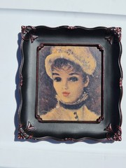 Vintage Renoir Style Lady Portrait Print Ornate Black Plastic Frame Decor Art