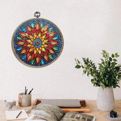 Colorful Geometric Mandala Framed Round Wall Decor Canvas Wall Art Hanging Print